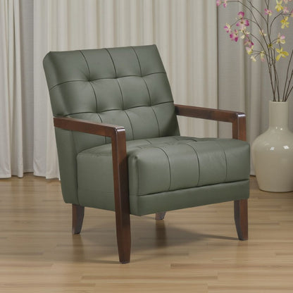 Lenie Accent Armchair, Button Tufted Orange Leather, Walnut Brown
