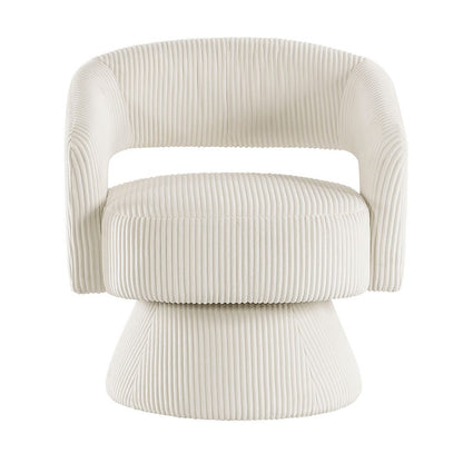 Rayne Swivel Accent Chair, Ivory Corduroy, Round Metal Swivel Base