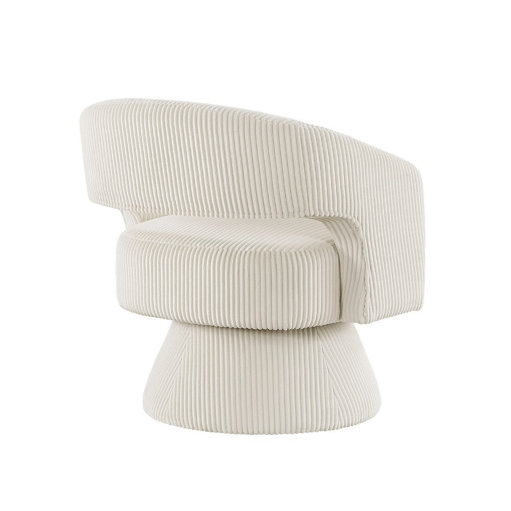 Rayne Swivel Accent Chair, Ivory Corduroy, Round Metal Swivel Base