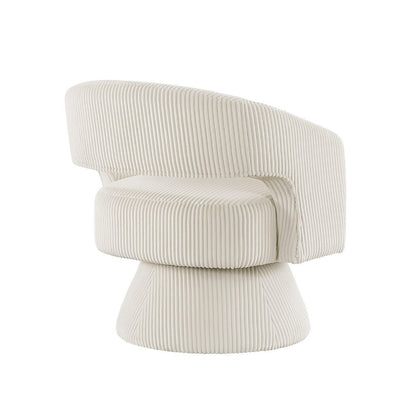 Rayne Swivel Accent Chair, Ivory Corduroy, Round Metal Swivel Base