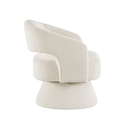 Rayne Swivel Accent Chair, Ivory Corduroy, Round Metal Swivel Base