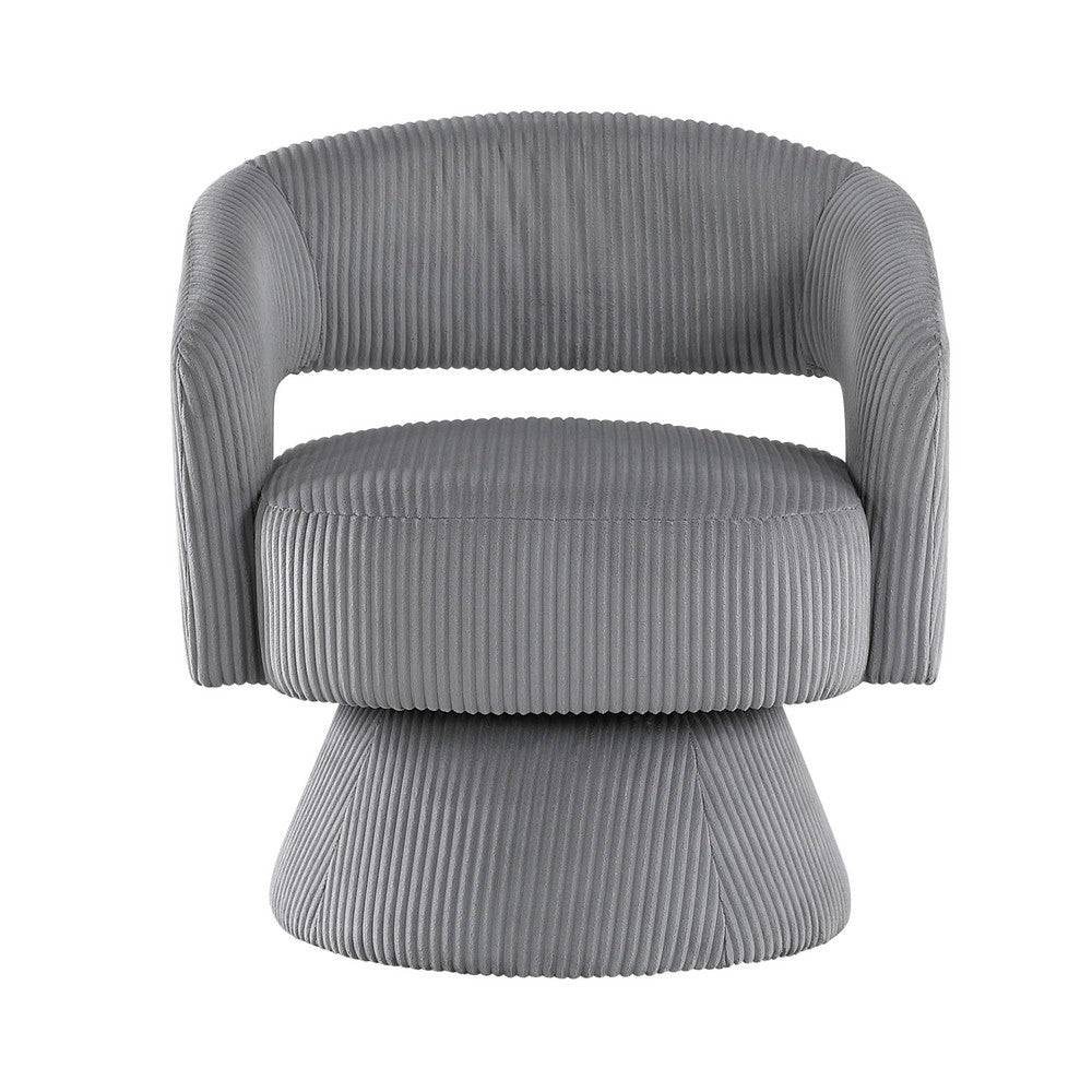 Rayne Swivel Accent Chair, Dark Gray Corduroy, Round Metal Swivel Base