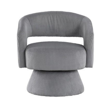 Rayne Swivel Accent Chair, Dark Gray Corduroy, Round Metal Swivel Base