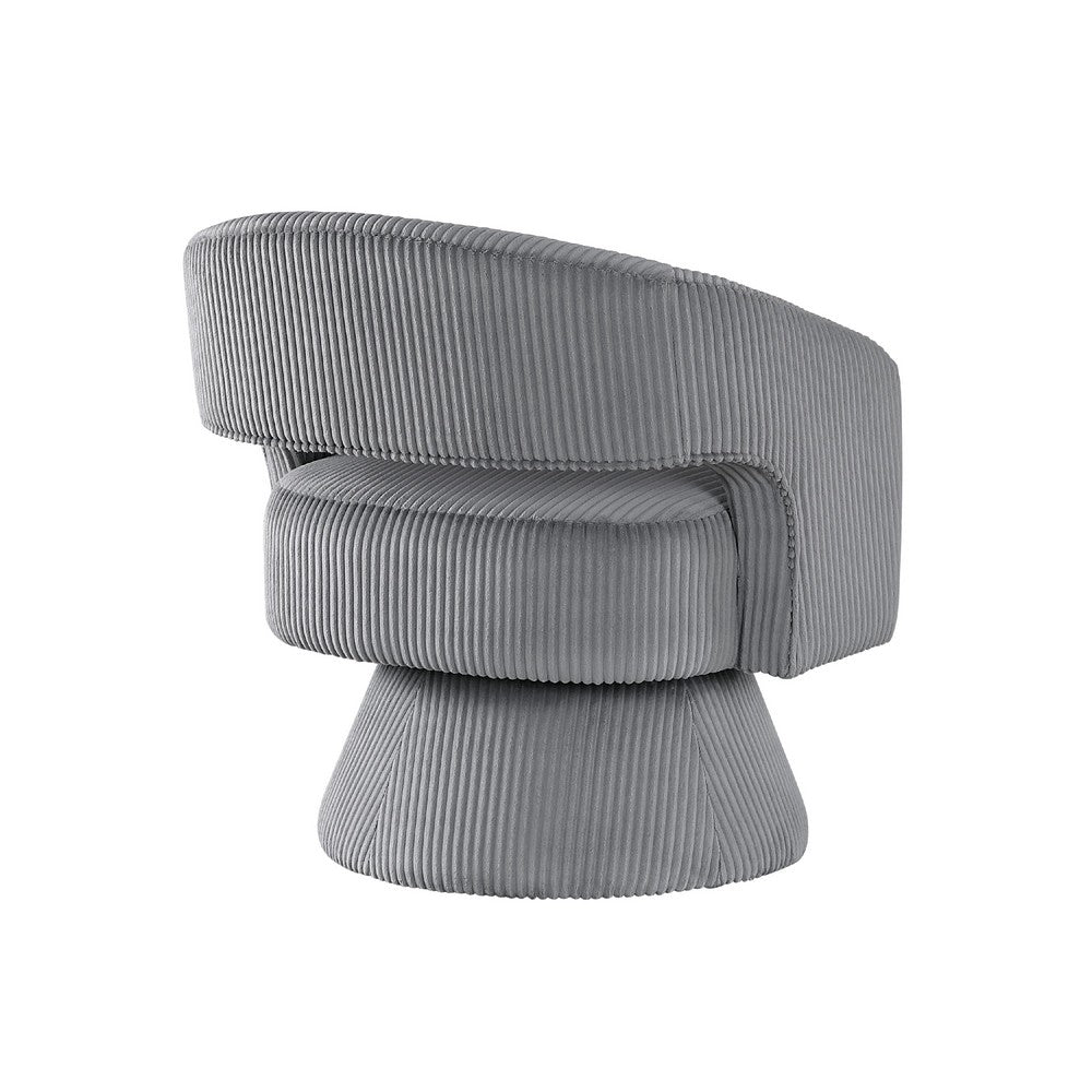 Rayne Swivel Accent Chair, Dark Gray Corduroy, Round Metal Swivel Base