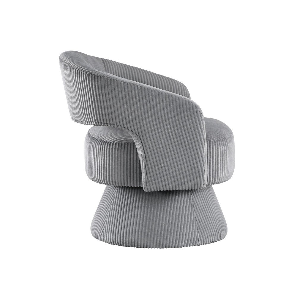 Rayne Swivel Accent Chair, Dark Gray Corduroy, Round Metal Swivel Base