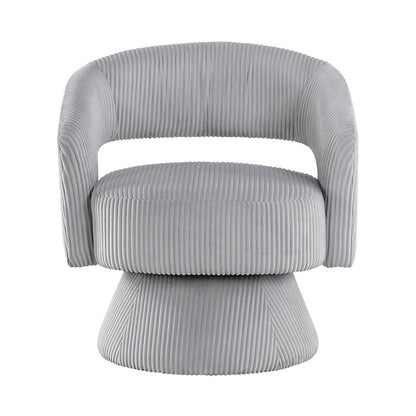 Rayne Swivel Accent Chair, Gray Corduroy, Round Metal Swivel Base