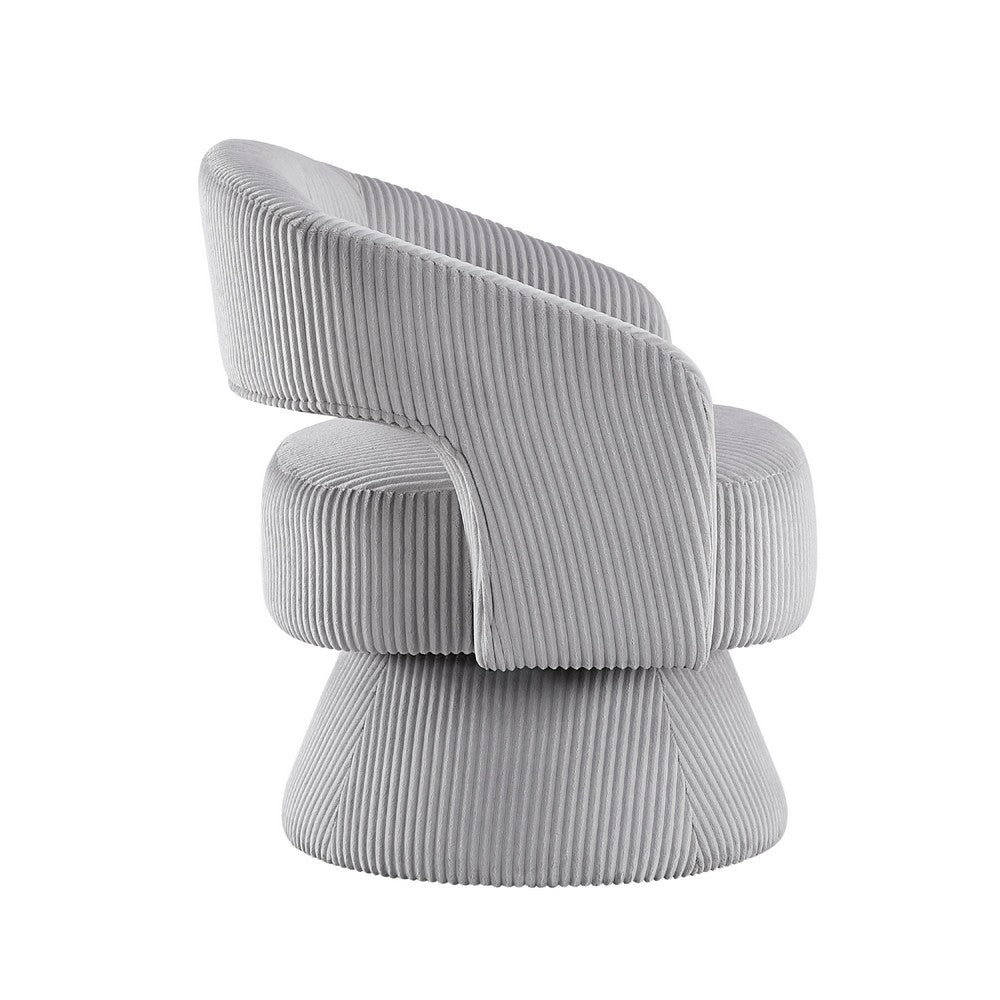 Rayne Swivel Accent Chair, Gray Corduroy, Round Metal Swivel Base