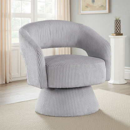 Rayne Swivel Accent Chair, Corduroy, Round Metal Swivel Base – Grey