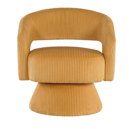 Rayne Swivel Accent Chair, Yellow Corduroy, Round Metal Swivel Base