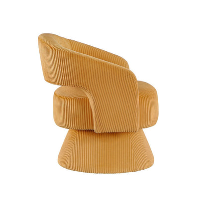 Rayne Swivel Accent Chair, Yellow Corduroy, Round Metal Swivel Base