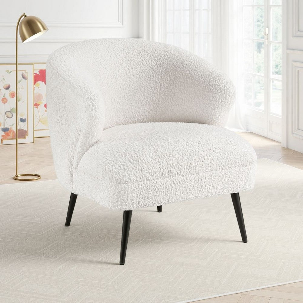 Neda Accent Chair, Soft Beige Boucle, Curved Barrel Back