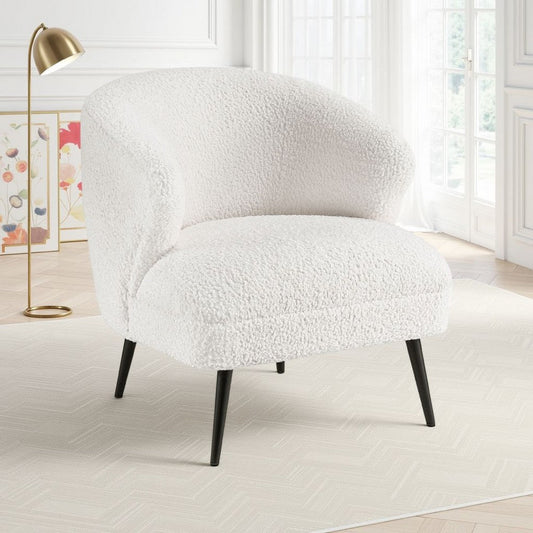 Neda Accent Chair, Soft Beige Boucle, Curved Barrel Back