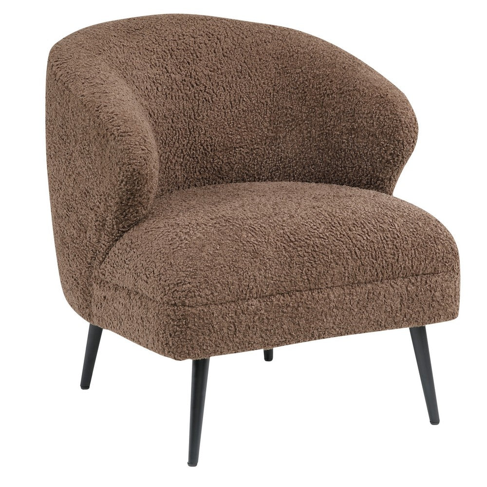 Neda Accent Chair, Soft Brown Boucle, Curved Barrel Back