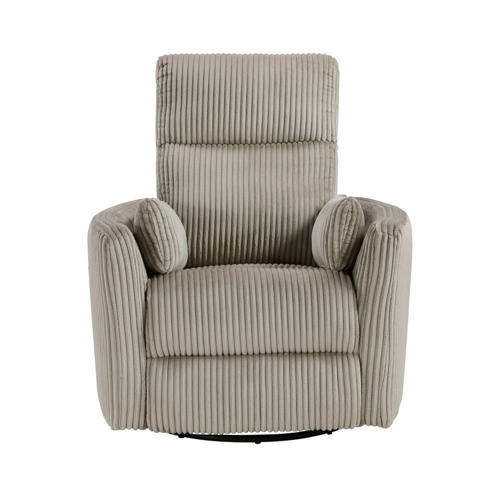 Rix Swivel Glider Recliner Chair, 2 Pillows, Taupe Brown Corduroy