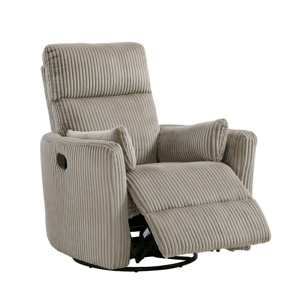 Rix Swivel Glider Recliner Chair, 2 Pillows, Taupe Brown Corduroy