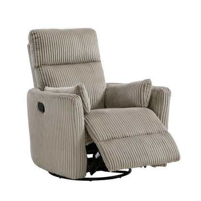 Rix Swivel Glider Recliner Chair, 2 Pillows, Taupe Brown Corduroy