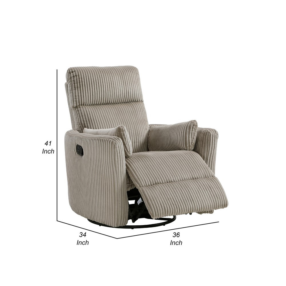 Rix Swivel Glider Recliner Chair, 2 Pillows, Taupe Brown Corduroy