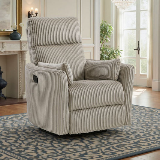 Rix Swivel Glider Recliner Chair, 2 Pillows, Taupe Brown Corduroy