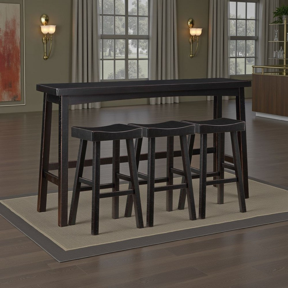 Casy 4pc Counter Height Table Set, 3 Contoured Stools, Black Wood