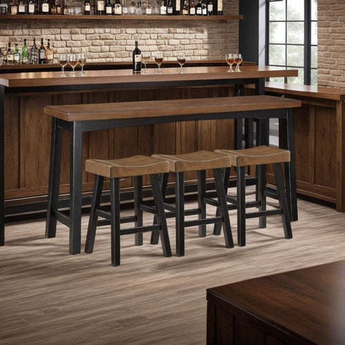 Casy 4pc Counter Height Table Set, 3 Contour Stools, White Brown Wood