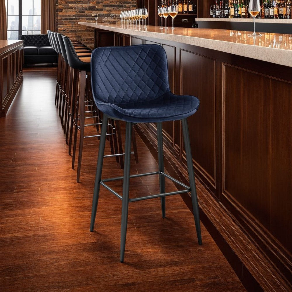 Aniya Bar Stool Chair Set of 2, Black Angled Metal Legs, Brown Velvet