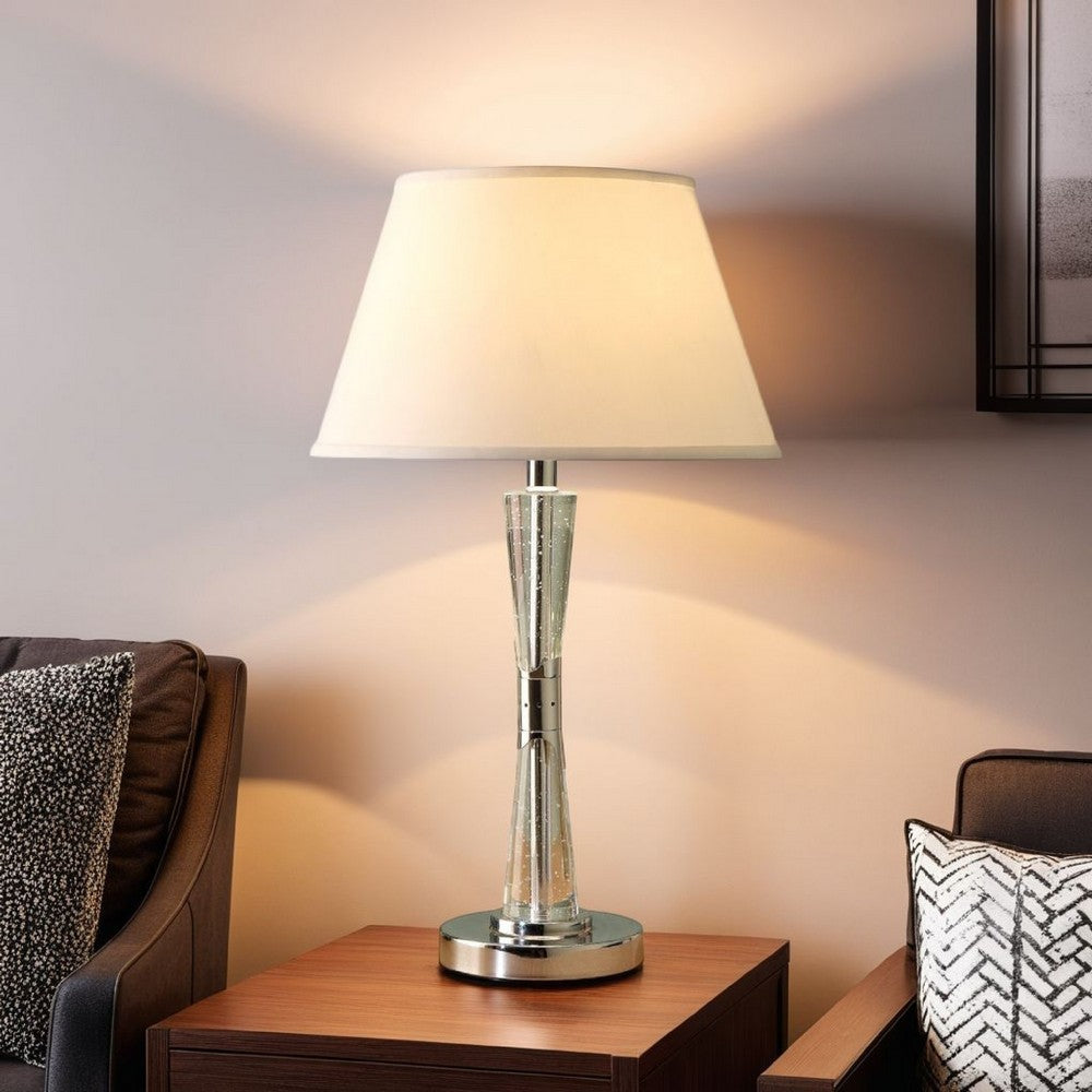 Terry Table Lamp with Bubble Infused Glass Tube, Chrome Metal 27 Inch