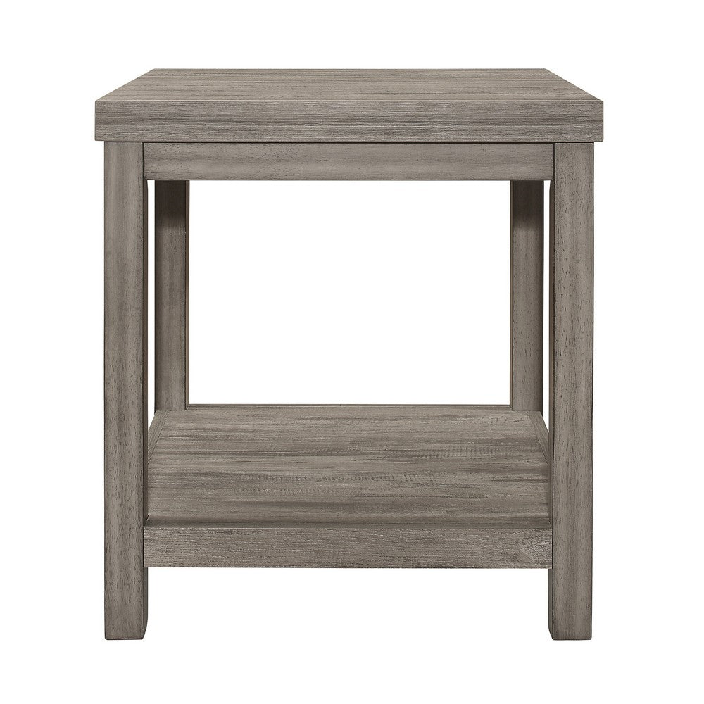 Rie 3pc Coffee Table Set with 2 End Tables, Lower Shelves, Gray Wood