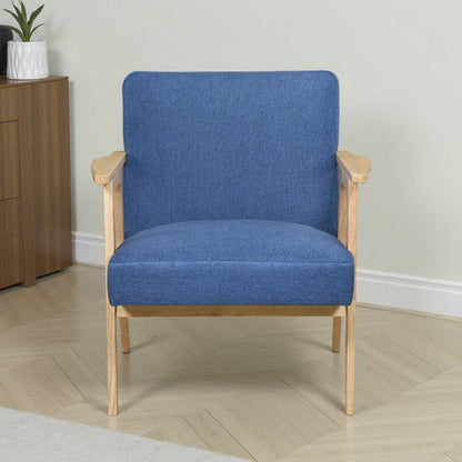 Cathy Accent Club Armchair, Soft Blue, Natural Brown Wood Frame