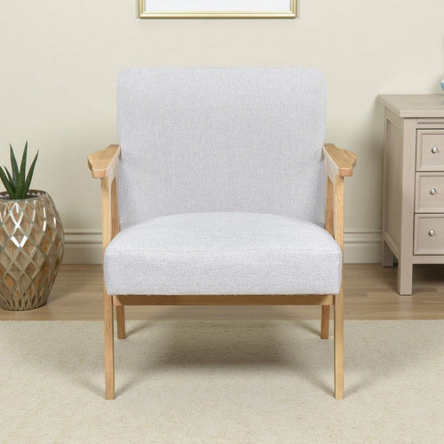 Cathy Accent Club Armchair, Soft Light Gray, Natural Brown Wood
