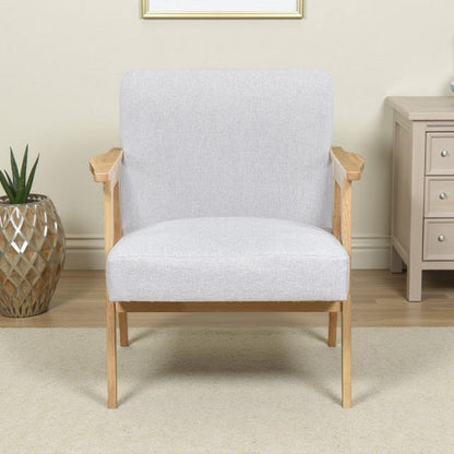 Cathy Accent Club Armchair, Soft Light Gray, Natural Brown Wood