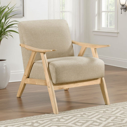 Indy Accent Club Armchair, Light Brown Textured, Solid Rubberwood