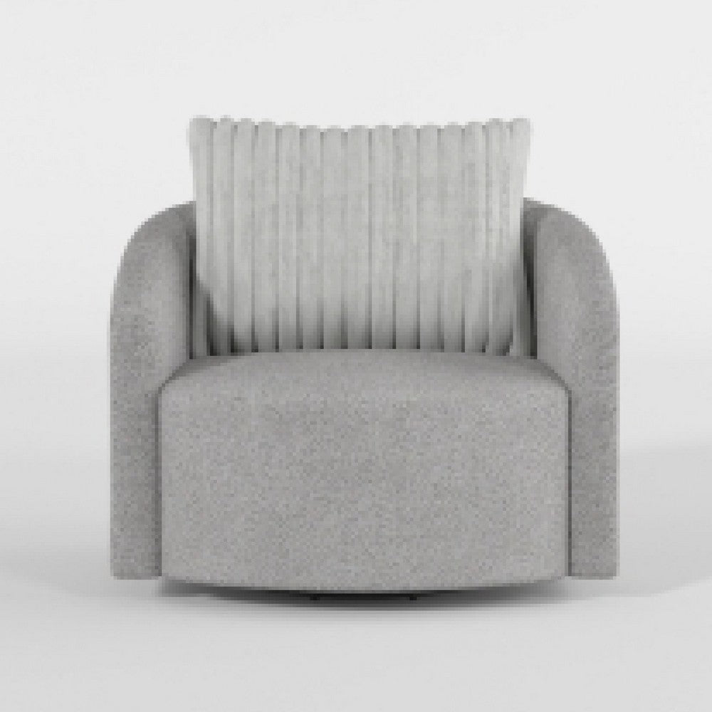 Vinnie Swivel Armchair, Gray Chenille, Large Corduroy Back Pillow
