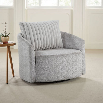 Vinnie Swivel Armchair, Gray Chenille, Large Corduroy Back Pillow