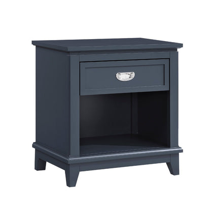Sely Nightstand, 1 Drawer w Open Cubby, Wood, Ring Handle – Navy Blue