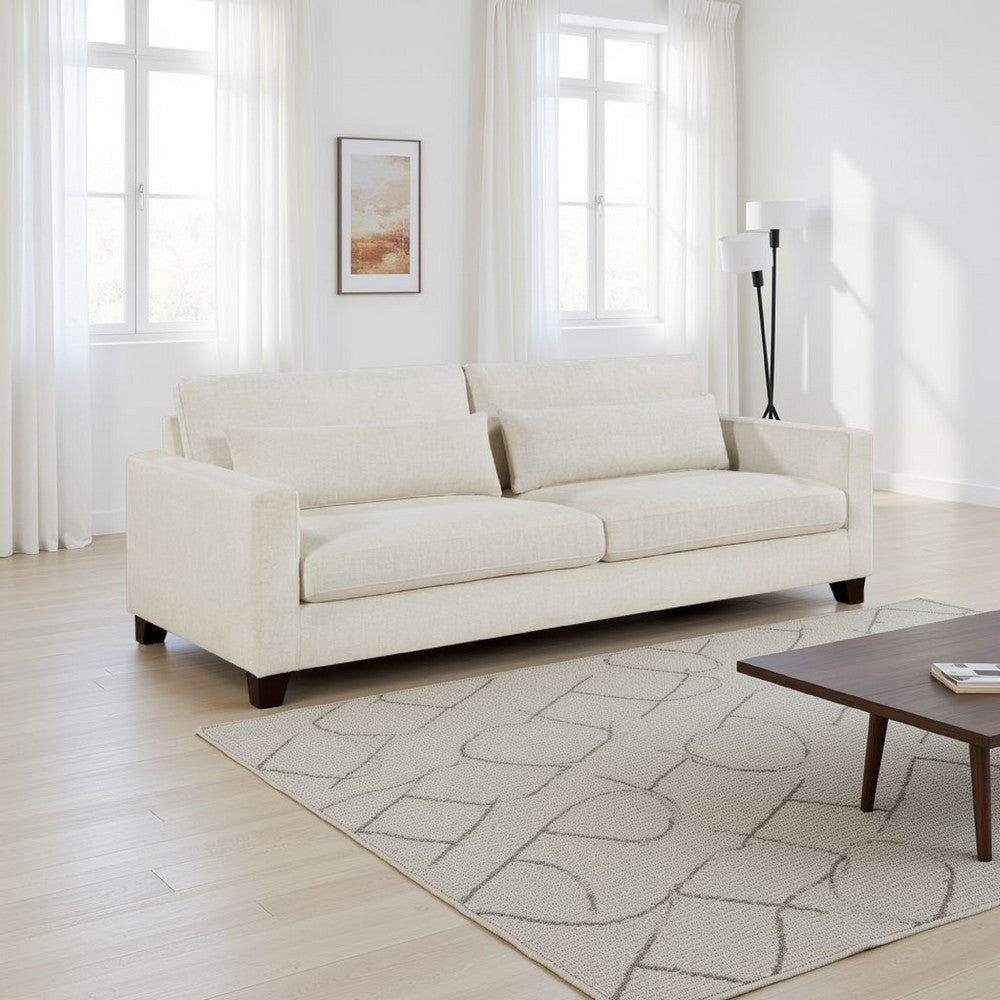Bior Accent Ottoman, Ivory Fabric Upholstery, Solid Wood Legs, 41 Inch