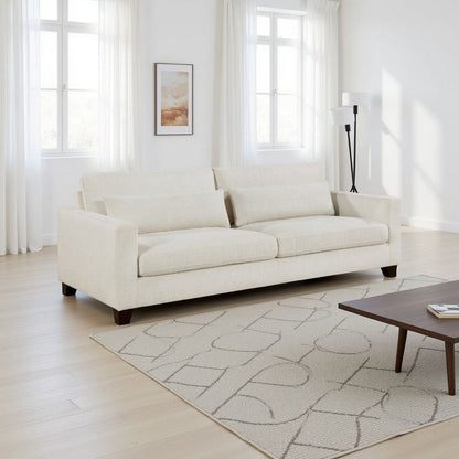 Bior Accent Ottoman, Ivory Fabric Upholstery, Solid Wood Legs, 41 Inch