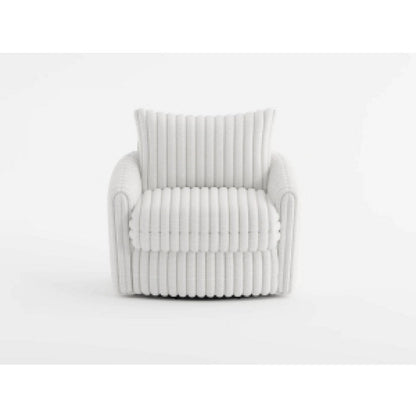 Goro Round Swivel Accent Chair, 39 Inch, Beige Corduroy, Solid Wood