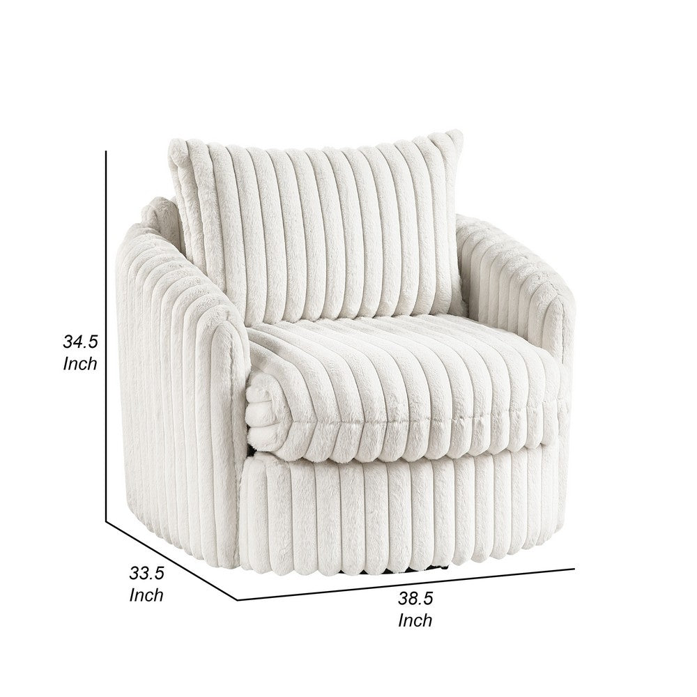 Goro Round Swivel Accent Chair, 39 Inch, Beige Corduroy, Solid Wood