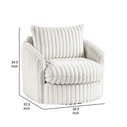 Goro Round Swivel Accent Chair, 39 Inch, Beige Corduroy, Solid Wood