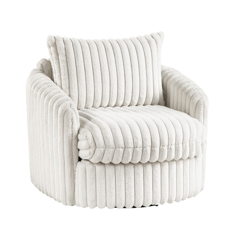 Goro Round Swivel Accent Chair, 39 Inch, Beige Corduroy, Solid Wood