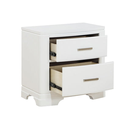 Hudy 2 Drawer Nightstand, Metal Handles, 26 Inch, White Birch Veneer