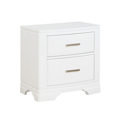 Hudy 2 Drawer Nightstand, Metal Handles, 26 Inch, White Birch Veneer
