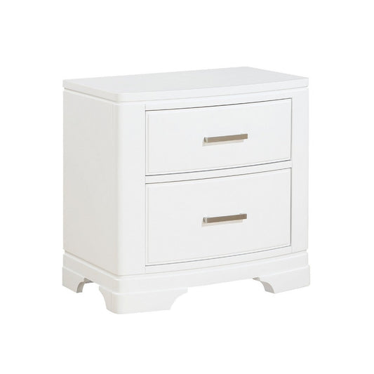Hudy 2 Drawer Nightstand, Metal Handles, 26 Inch, White Birch Veneer