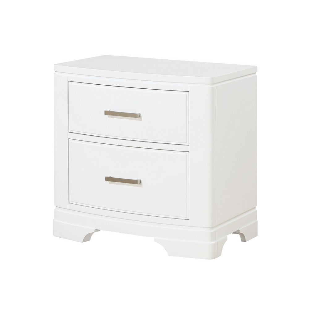 Hudy 2 Drawer Nightstand, Metal Handles, 26 Inch, White Birch Veneer