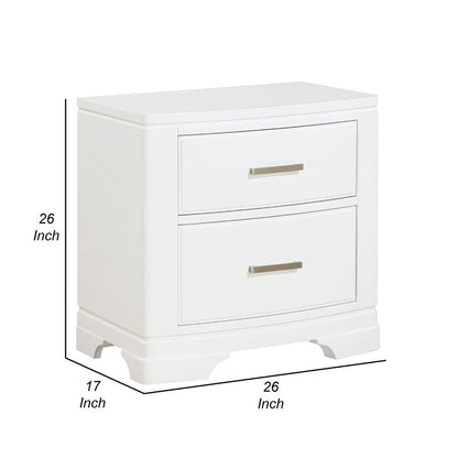 Hudy 2 Drawer Nightstand, Metal Handles, 26 Inch, White Birch Veneer