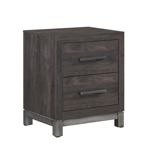 Deena 2 Drawer Nightstand, 25 Inch, Brown Gray Melamine Veneer