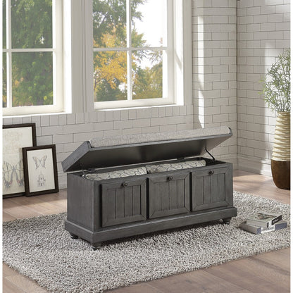 Wali 44 Inch Bench with Lift Top Storage, Plush Gray Cushioned Seat