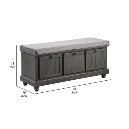 Wali 44 Inch Bench with Lift Top Storage, Plush Gray Cushioned Seat