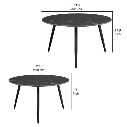 Lyra 3pc Occasional Coffee Table Set, Nesting Black Stone Top, Black