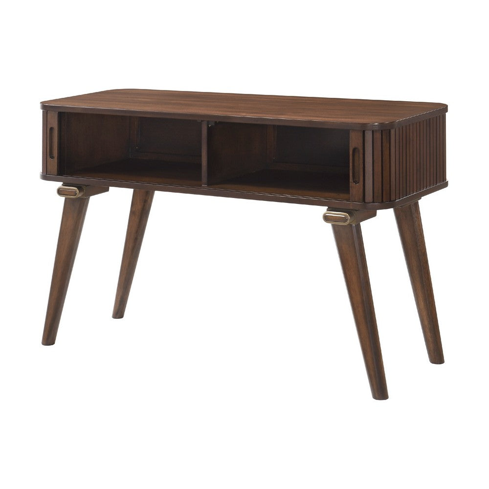 Manny Sofa Console Table, 2 Tambour Doors, Walnut Brown 48 Inch